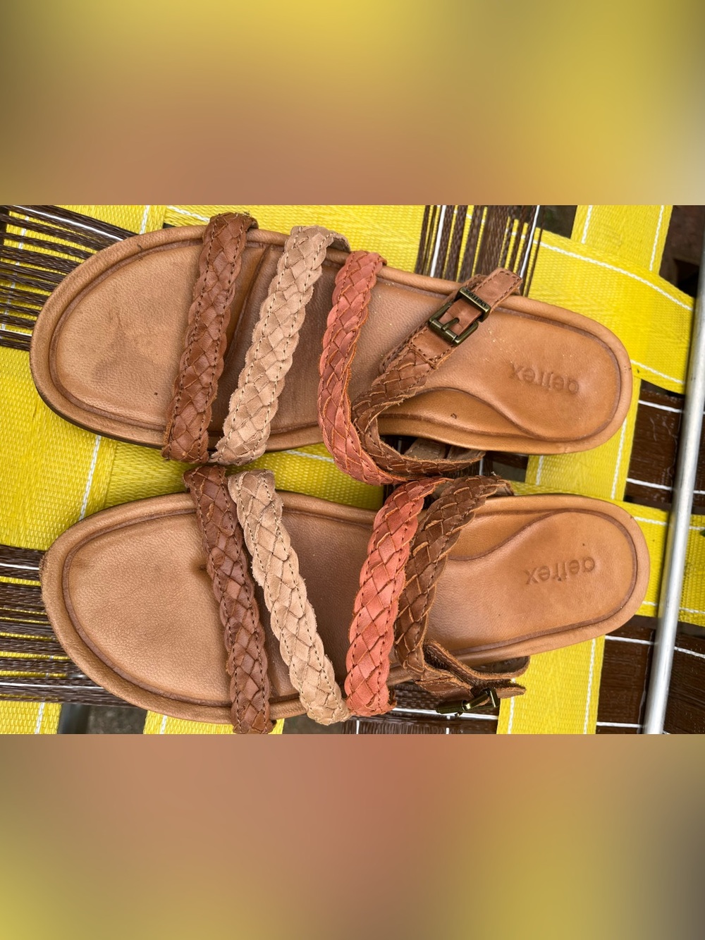 Aetrex tan pink Brielle adjustable straps Slide leather Sandal 39/8-8.5